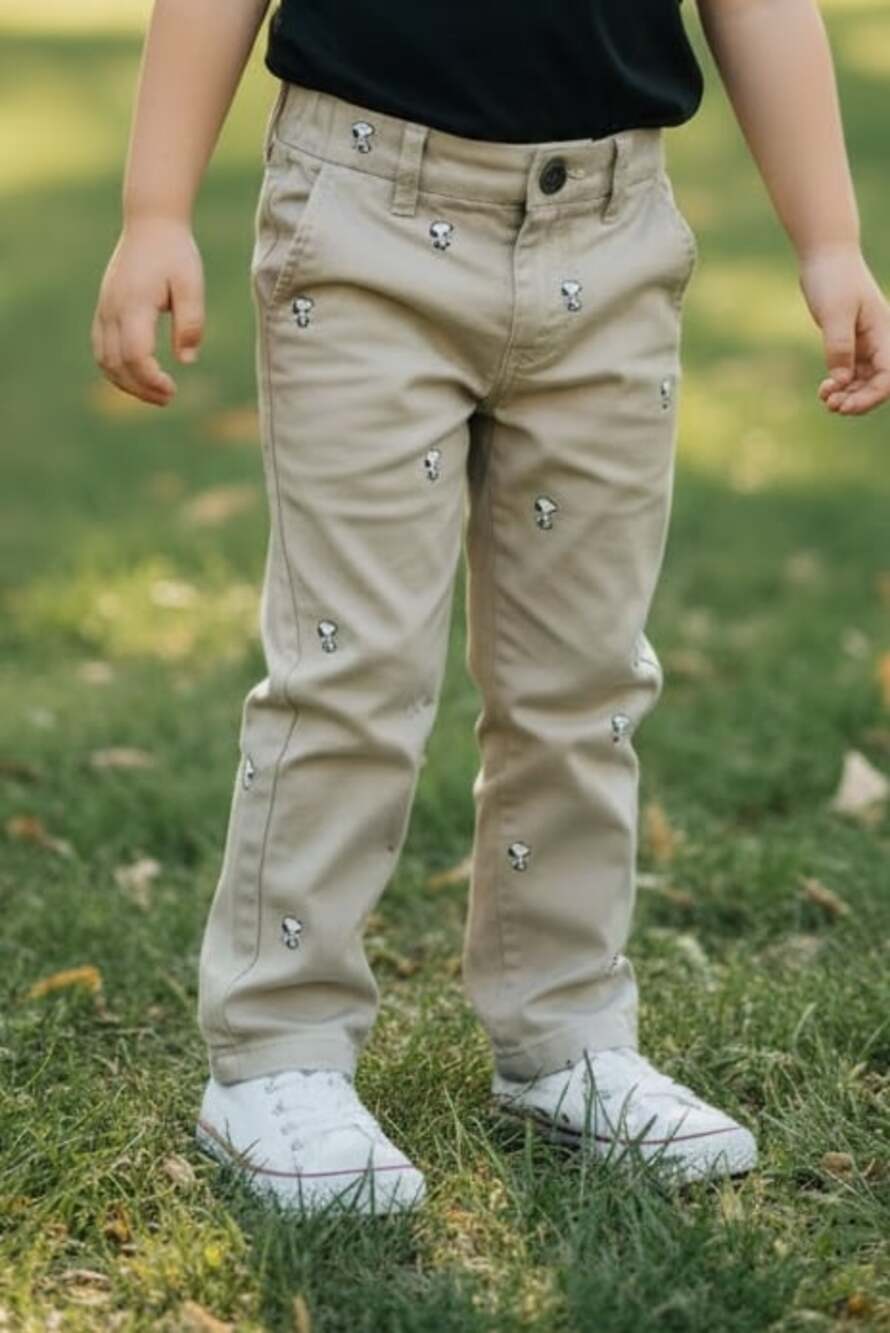 Janie and Jack x Peanuts Snoopy All-Over Embroidered Tan Chino Pants
